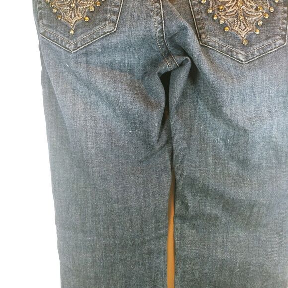GRACE IN LA USA Bling Gems Jeweled Blue Jeans Boot Cut Pants - Picture 7 of 10